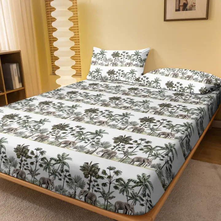 Sábana Con Patrón De Banano Y Elefante 100% Poliéster Envuelta En Frost Para Dormitorio Sin Almohadas Paquete Único - 1