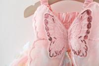 Vestido De Princesa Para Niñas Con Alas De Mariposa Grandes En El Escote Cintura Con Cordón Vestido De Colores Para Fiesta Verano Sin Mangas Largo Hasta La Rodilla - details 3