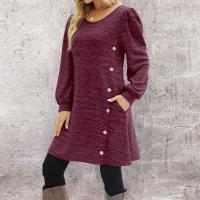 Vestido Casual Para Mujer De Color Sólido Con Botones Manga Larga Cuello Redondo A-Line Largo Hasta La Rodilla Fashion - details 34