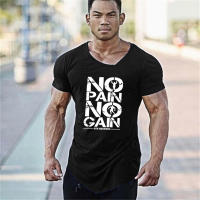 Camiseta De Algodón Para Hombre Con Cuello En V Y Manga Corta Transpirable Y Ajustada Para Gimnasio Y Entrenamiento Estilo Casual Con Bajo Irregular - details 6