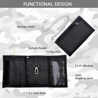 Triple Monedero Carteras para Hombre Joven with Cadena de Seguridad Clip Cremallera Delgada para Viajes - details 2