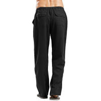 Pantalones Largos De Lino Para Hombre Verano Pantalones Deportivos Casuales Elásticos Ligeros Con Cierre De Cordón Color Sólido - details 8