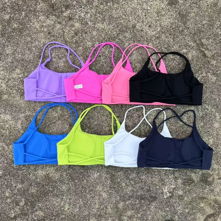Sujetador De Fitness Para Mujer En Color Sólido Con Espalda Cruzada Y Holes Con Almohadillas De Pecho Top Deportivo De Gimnasio Push Con Cuatro Strapas - 1