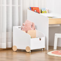 HOMCOM Caja de Almacenamiento de Madera para Juguetes 2 Secciones con Ruedas Asa Librería Infantil con Ruedas para Habitación de Niños 40x43x43 cm Blanco y Natural - details 3