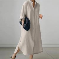 Vestido Largo Elegante Para Mujer Con Cuello Enrollado Y Abertura Casual A-Line Sólido Moda Solapa Simple Suéter Vestido De Manga Regular De Poliéster Con Estiramiento Leve - details 9