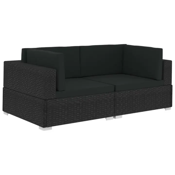 vidaXL Asiento seccional de esquina con cojines 2 pzas ratán PE Negro y blanco, Marrón, Gris Conjunto Terraza Muebles Jardín Exterior Juego de Muebles de jardín Mueble Jardín Exterior Muebles de Salon Exterior - 1