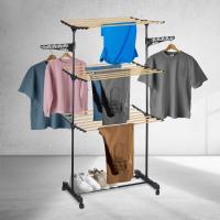 ARISE SHOP-KINVARA Tendedero 3 alturas negro,Tendedero plegable Metal Hierro de 3 niveles para ropa para uso en interiores y exteriores,Colgador de ropa plegable tipo rodillo, estante de pie para ropa,con Ruedas y Fácil de Mover - details 4