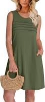 Vestido De Mujer Verano 2025 Con Bolsillos Cuello En O Manga Corta Sin Costuras Estilo Casual Largo De Rodilla Polyester - details 5