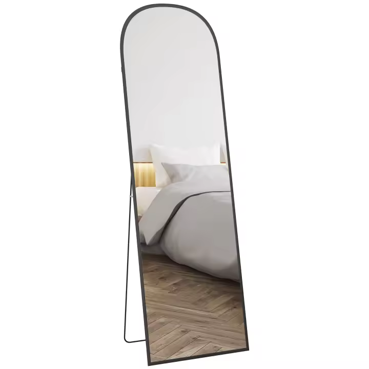 HOMCOM Espejo de longitud completa 64" x 20" Espejo de pared con soporte Marco de aleación de aluminio Espejo de pie para sala de estar dormitorio negro - 1