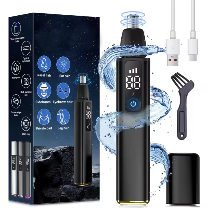 Recortador de vello nasal - 15.000 RPM - Pantalla LED - 3 velocidades - Resistente al agua IPX7 - Unisex - Recargable - Juego de cuchillas de doble cara - 1