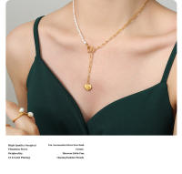 Encanto Collar con colgante de amor con personalidad elegante, cadena de clavícula de perla Natural, temperamento, viaje, nueva moda,cadenas de Color dorado, joyería de moda, diseño - details 6