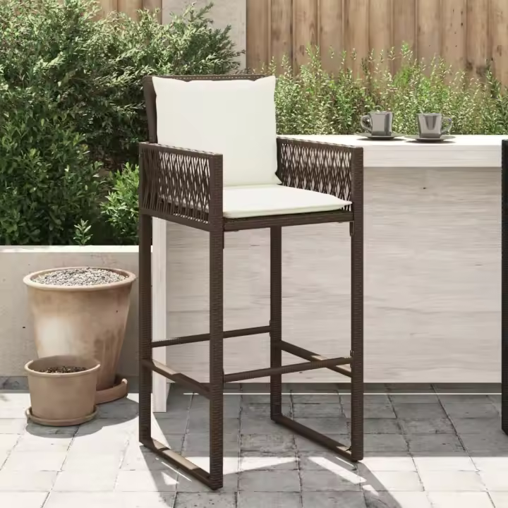 vidaXL Taburetes de Exterior, jardín, cocina con cojines 2 uds ratán sintético marrón - 1