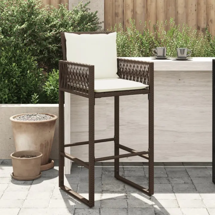vidaXL Taburetes de Exterior, jardín, cocina con cojines 2 uds ratán sintético marrón - 1