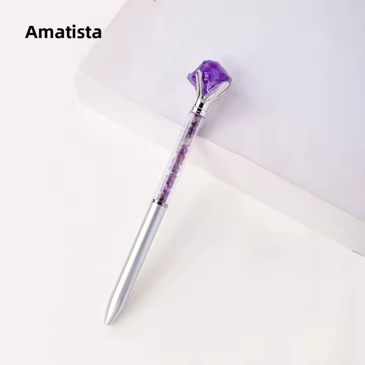 1PC Pluma De Bolígrafo De Cristal Ametrallado Natural Hechura Original Regalo De Negocios Y Oficina Estilo Feng Shui - 1