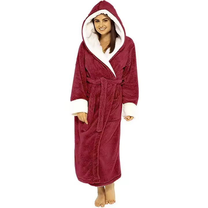 Mujer Sherpa Fleece Albornoz Suave Bata With Capucha Fluffy Towling Bata de Baño - 1