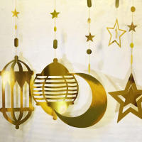 Decoración De Fiesta Aladdin Con Lámpara De Estrella Dorada Y Crescent Moon 16pcs Guirnalda De EID Ramadan Banderín Colgante Para Cumpleaños Y Fiesta De Eid - details 2