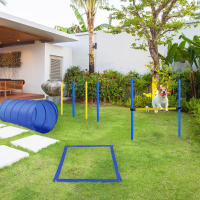 PawHut Set de Entrenamiento de Agilidad para Perros Obstáculos de Salto con Altura Ajustable Túnel para Perros y Bolsa de Transporte Azul y Amarillo - details 1