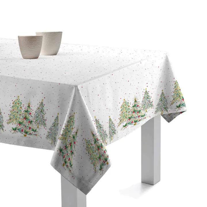 Mantel Antimanchas Algodón Pascua Rojo 135x135, 135x200, 135x250, Navidad, Impermeable, Fácil de limpiar, Comedor, Cocina PADUANA - 1
