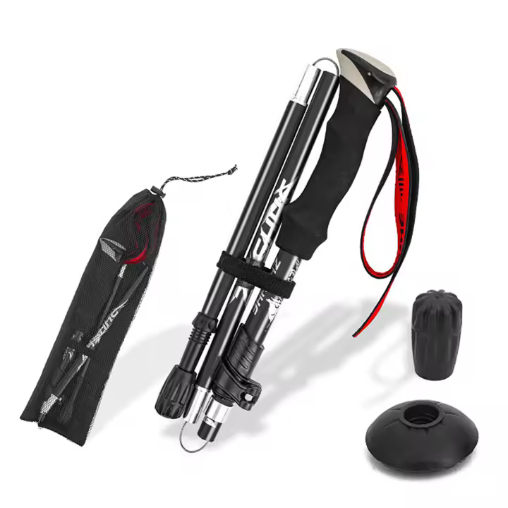 Palo De Caminar Plegable Y Ligero Para Senderismo Y Acampar Con Manija De Goma Y Punta De Goma Material De Aluminio - 1