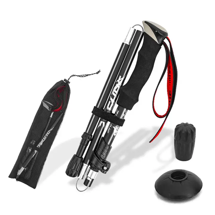 Palo De Caminar Plegable Y Ligero Para Senderismo Y Acampar Con Manija De Goma Y Punta De Goma Material De Aluminio - 1