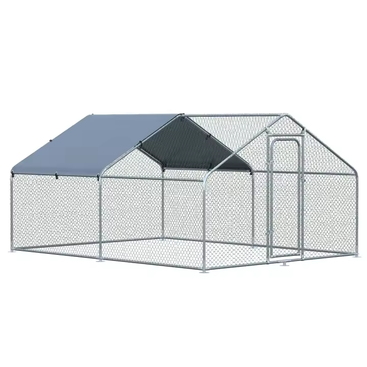 PawHut Gallinero Exterior Grande de Metal Galvanizado  Jaula de Aves con Puerta Cubierta de Tela Oxford Resistente a los Rayos UV y al Agua para Patio Plata - 1