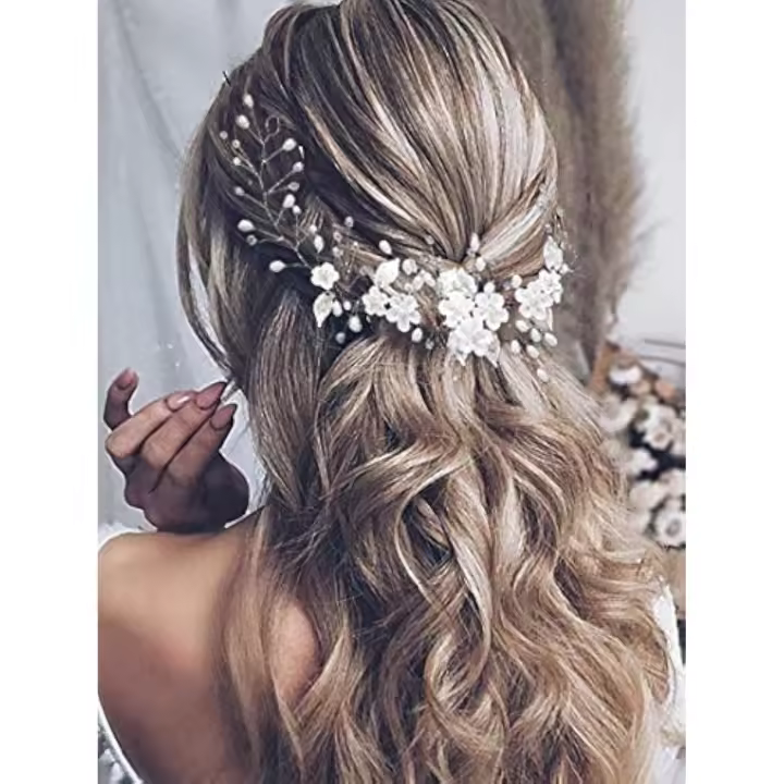 Diadema de novia con flores para boda, accesorios para el cabello con perlas, tocado para mujeres y niñas - 1
