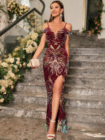 Vestido De Fiesta Formal Para Mujer Unithorse Con Tirantes Spaghetti Corte Aleatorio Cuello Profundo Y Falda Larga Con Lentejuelas - details 3