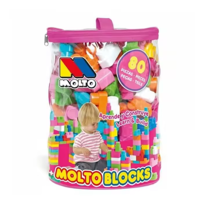 Molto Bolsa Blocks Rosa - Juegos de Construcción para Niños - 80 Piezas - 1