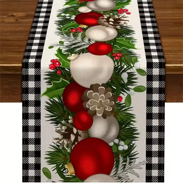 Corredor De Mesa De Navidad Con Reindeer 13x72 Pulgadas Santa Claus En Barco Rojo Y Oro Decoración De Invierno Para Comedor Y Cocina - 1