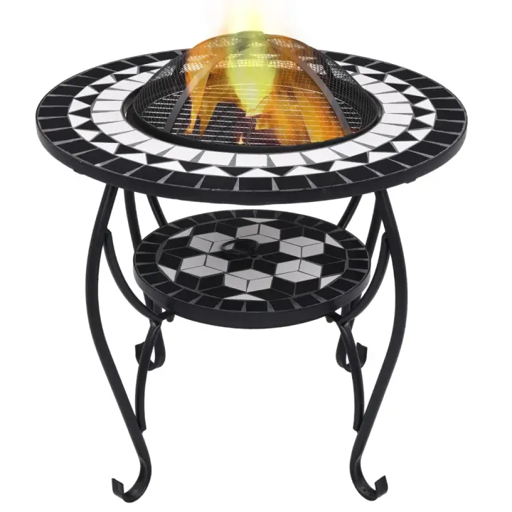 vidaXl Brasero de mosaico cerámica negro y blanco 68 cm - 1