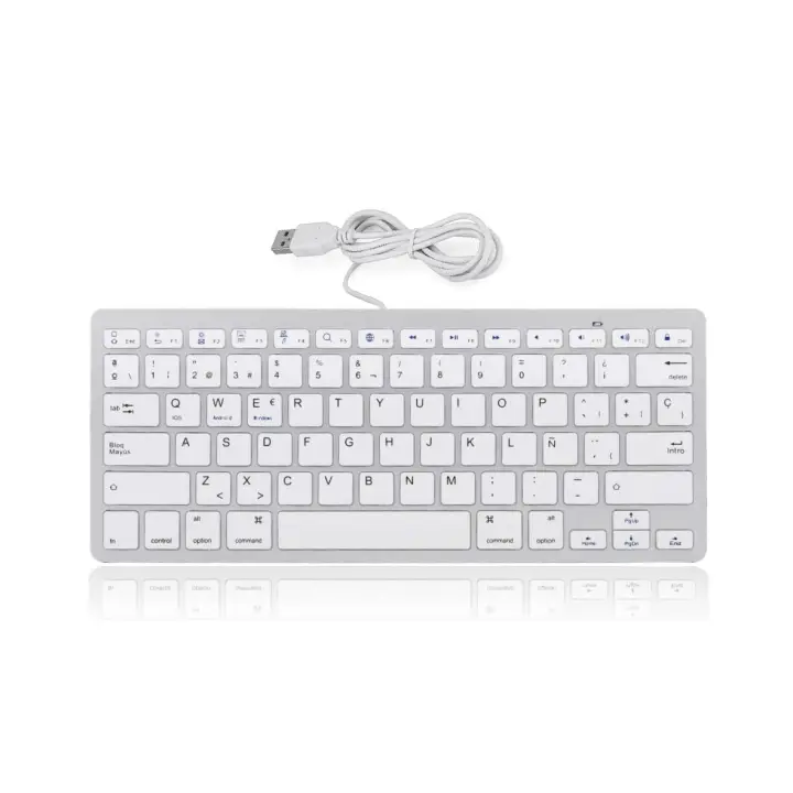 BIT Teclado español con Cable Ultrafino, Blanco o Negro con Conexión USB de 78 Teclas, Plug and Play, Robusto y silencioso Teclado portátil para Juegos de Oficina - 1