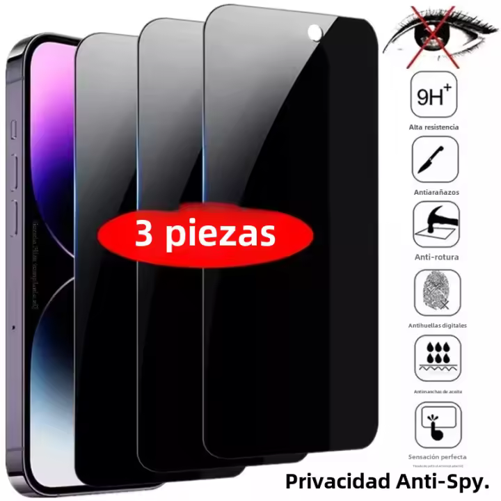 3pcs Protector De Pantalla De Vidrio Templado Para iPhone 11 12 13 14 15 pro Max Anti-Spy Compatible Con iPhone 14 15 - 1