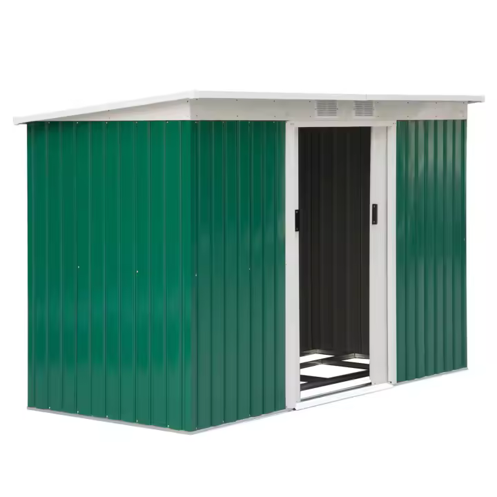 Outsunny Cobertizo de Jardín 280x130x172 cm Base de 3,2 m² Caseta de Exterior Metálica para Almacenamiento de Herramientas con 2 Puertas Correderas y 2 Orificios de Ventilación - 1