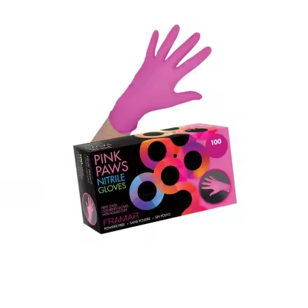 FRAMAR PINK PAWS NITRILE GLOVES 100 LARGE - 1