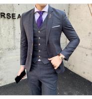 Traje De Tres Piezas Para Hombre Ajustado Con Chaleco Y Pantalones De Alta Calidad Tela De Arte Doble Hebilla Para Boda - details 10