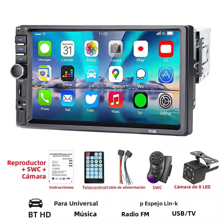 Radio De Coche HIPPBQCC 7 Pulgadas 1Din Estéreo Soporte Llamada Mirada Bluetooth Pantalla HD USB TF FM Reproductor Multimedia Universal - 1