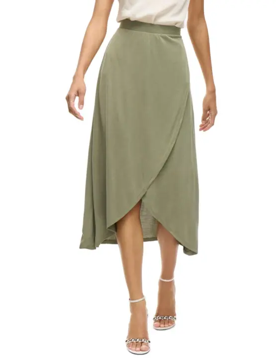 Falda Vila Modala midi verde caqui tiro alto para mujer - 1