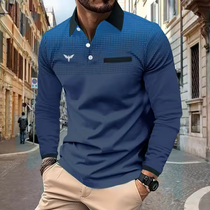 Camisa Polo Deportiva De Manga Larga Para Hombre Con Estampado 3D Primavera Otoño Casual Business Golf Falso Bolsillo Costura - 1