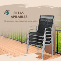 Outsunny Conjunto de Comedor de Exterior Juego de Comedor de Jardín de 7 Piezas con 1 Mesa 6 Sillas Apilables y Marco de Acero para Terraza Patio Negro - details 4