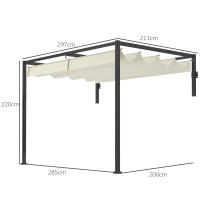 Outsunny Pérgola con Techo Retráctil Pérgola de Pared 3x2 m Cenador con Tela de Poliéster Resistente al Agua Pabellón para Jardín Patio Terraza Exterior Crema - details 2