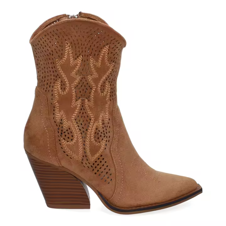 PuntoSalao Botines de tacón campero estilo cawboy comodos para mujer color camel A-5004 - 1