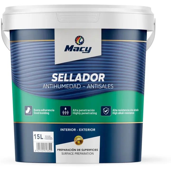 Macy Sellador al Agua Antihumedad Antisal Bote 1L: Sellador efectivo para prevenir humedades y salitre en tus paredes y superficies. - 1
