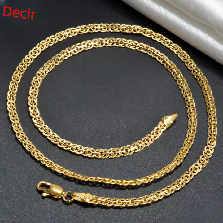 Collar Cadena De Enlace Pintado De Oro 18K Para Mujer Y Hombre Cruzado 5mm Ancho Color Oro Collar Clásico De Moda Para Uso Diario Boda Fiesta Regalo - 1