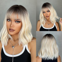 Pelucas Sintéticas De Ombre Negro Marrón Con Flequillo Textura Ondulada Resistente Al Calor Para Fiestas Y Cosplay Peluca Médium Para Mujeres Afro - details 17