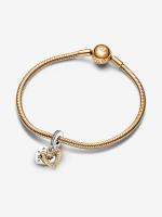 Pandora - Charm Doble Colgante de Estrella Fugaz con Corazones-Plata de Legislación, Baño de Oro de 14 K - details 1