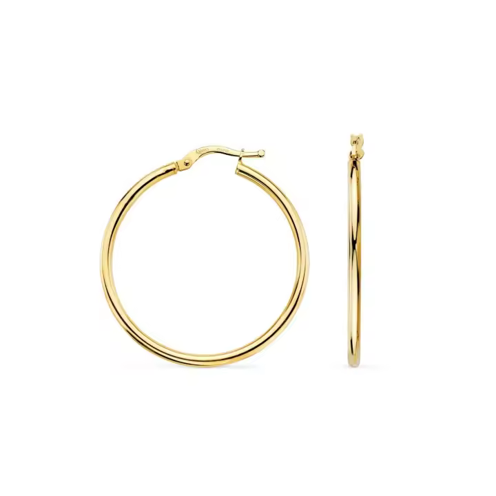 Aros Pendientes en Oro de 18k con 34 mm. con tubo redondo liso y un grosor de 2 mm. - 1
