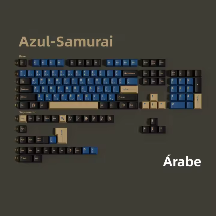 PBT Keycaps Azul Samurai Perfil Cherry Para Teclado Mecánico ISO Layout FR/DE/ES/RU/KR/EN/AR/Thai/JP Dye Sub Rainy 75 - 1