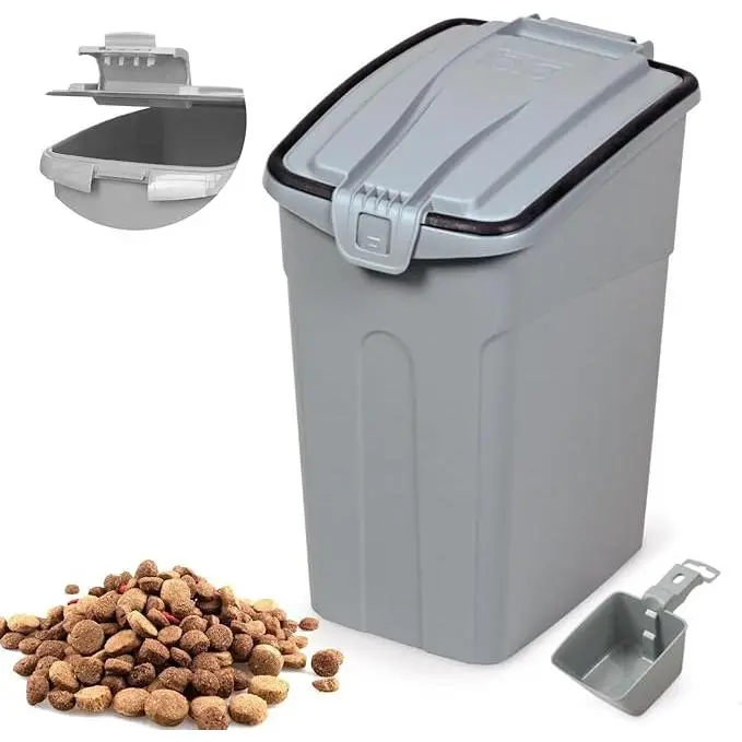 BARAKALDO VET SHOP  Contenedor de Comida para Mascotas con Pala - Ideal para Perros y Gatos - Tapa Abatible - Color Gris - - 1