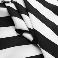 Blusa De Botones Para Hombre INCERUN Estilo Casual Verano Camisas De Punto Con Cuello Erguido Manga Corta Estampado Rayado Tallas Hasta 5XL - details 23