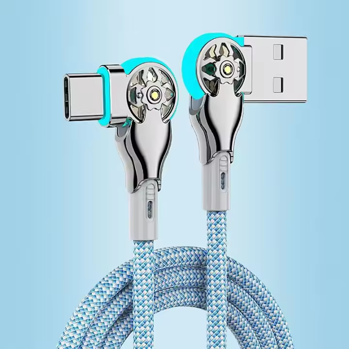 Cable De Carga Rápida Con Rotación De 180 Grados USB a a Tipo C Braided De Aleación De Zinc Con Luz Cable De Datos Micro USB Para Juegos - 1